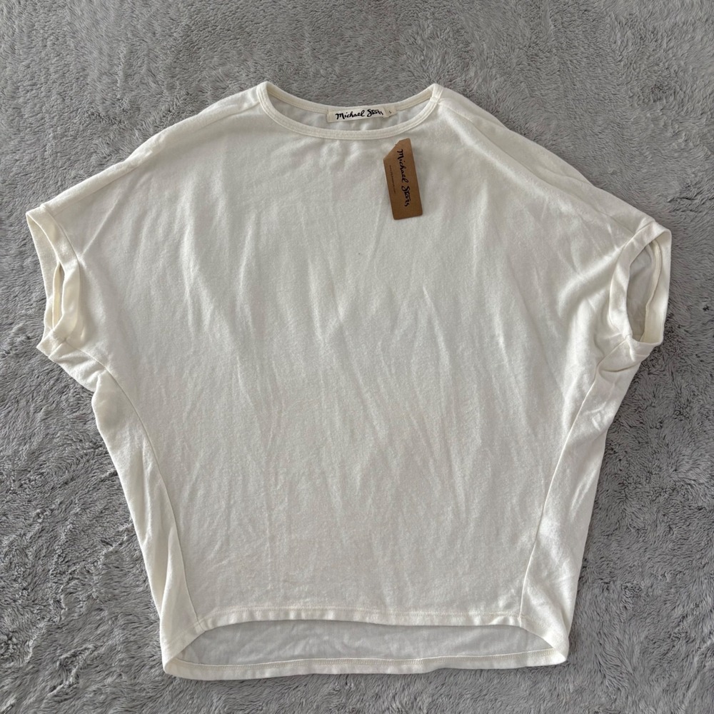 Michael Stars Madison Brushed Jersey Boat Neck Top Chalk White Dolman L NEW